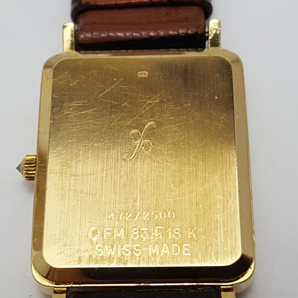 18kt Yellow Gold Franklin Mint Royal Crest Tank Leather Band Men's Watch 24mm - Picture 10 of 11